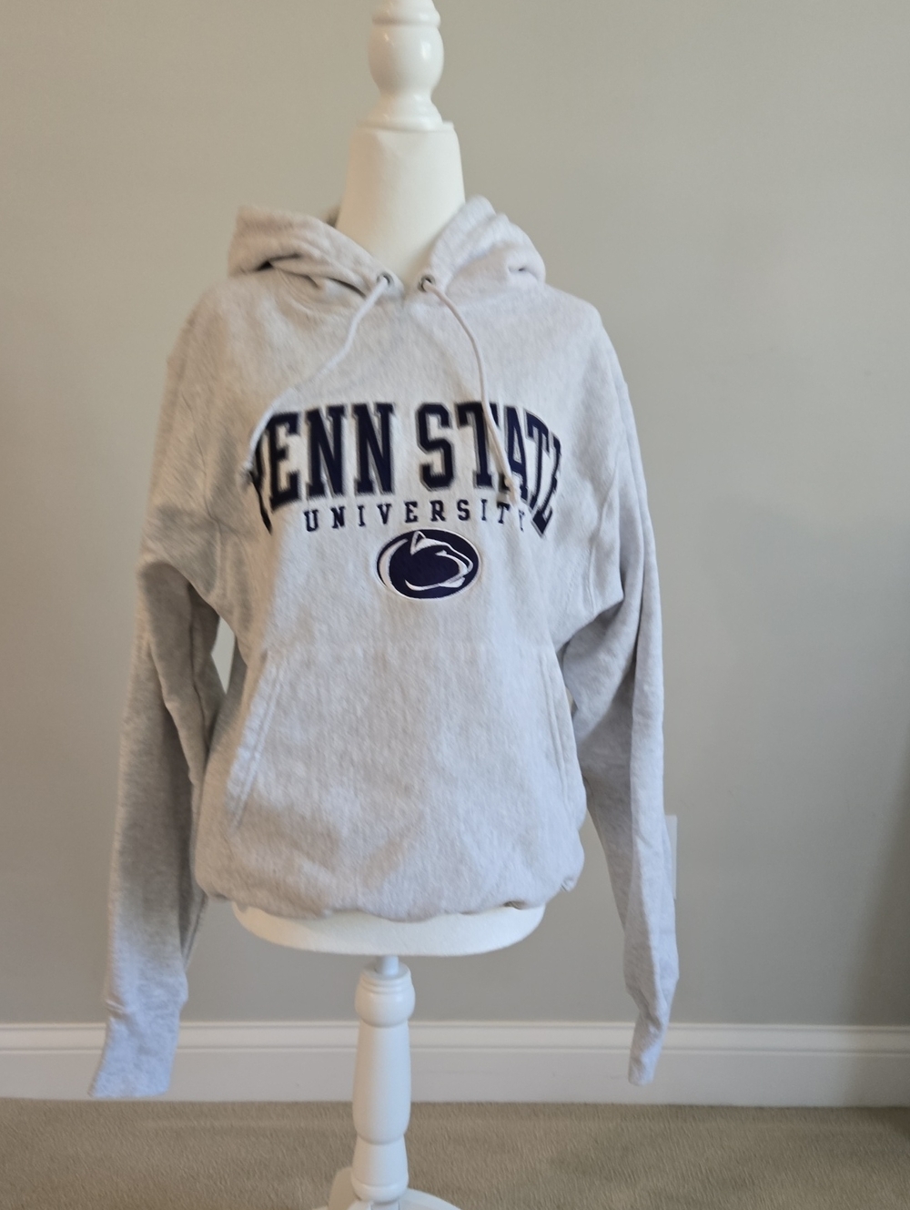 Champion Penn State Light Gray Hoodie with Navy Logo